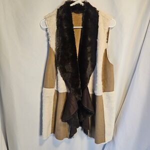 Paparazzi Patchwork Faux Fur Trim Vest Size L Boho y2k 90s‎